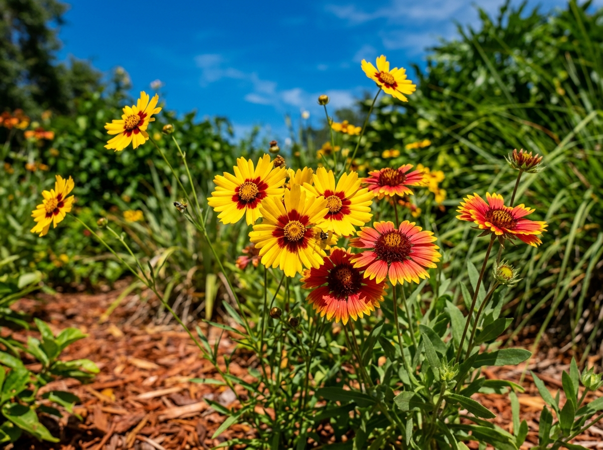 Macro cluster of native Florida wildflowers in bright sunlight
